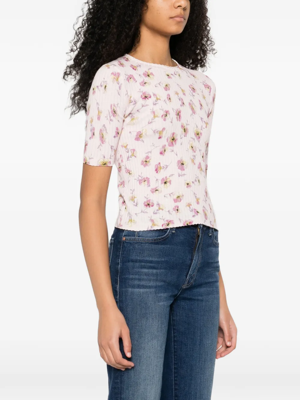 TWINSET Geribbeld T-shirt met bloemenprint Roze