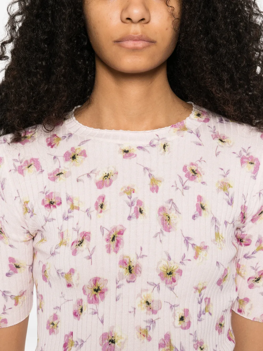 TWINSET Geribbeld T-shirt met bloemenprint Roze