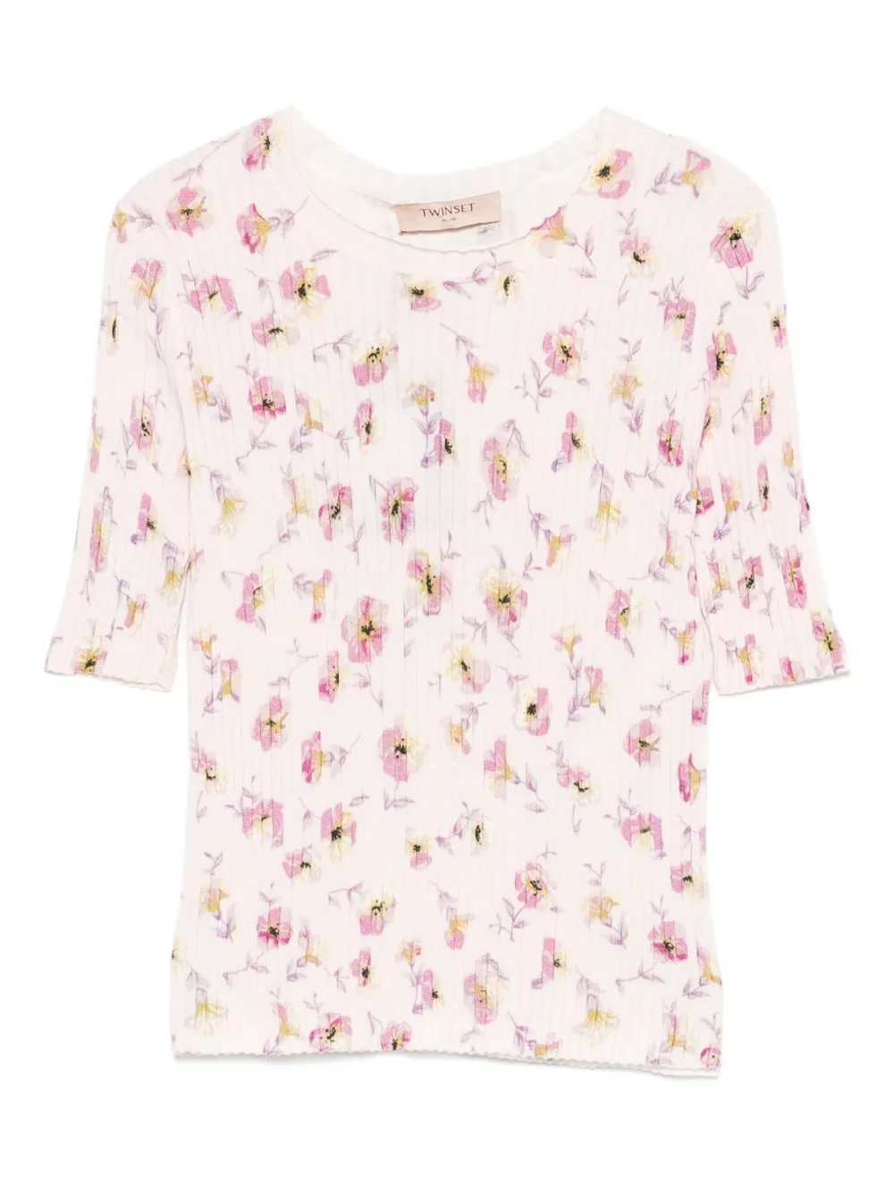 TWINSET floral-print ribbed T-shirt - Rosa