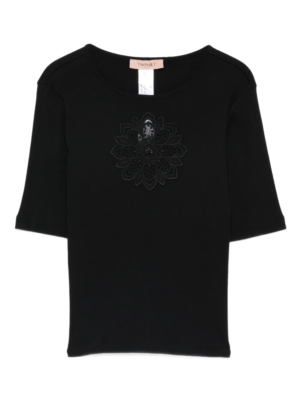 TWINSET floral-appliqué T-shirt - Schwarz