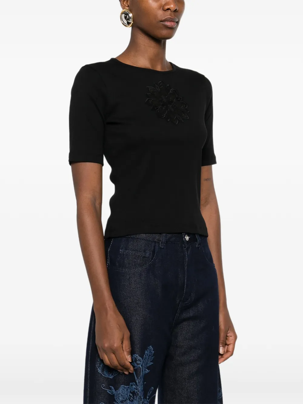 TWINSET T-shirt met bloemenpatch Zwart