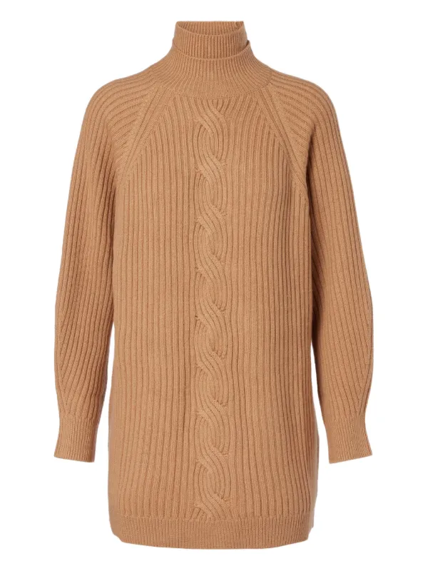 Max Mara Cable-knit Roll-neck Dress in Neutrals