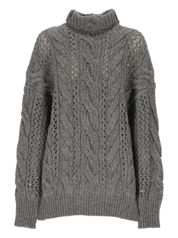 Sportmax Cable Knit Roll-neck Sweater in Grey