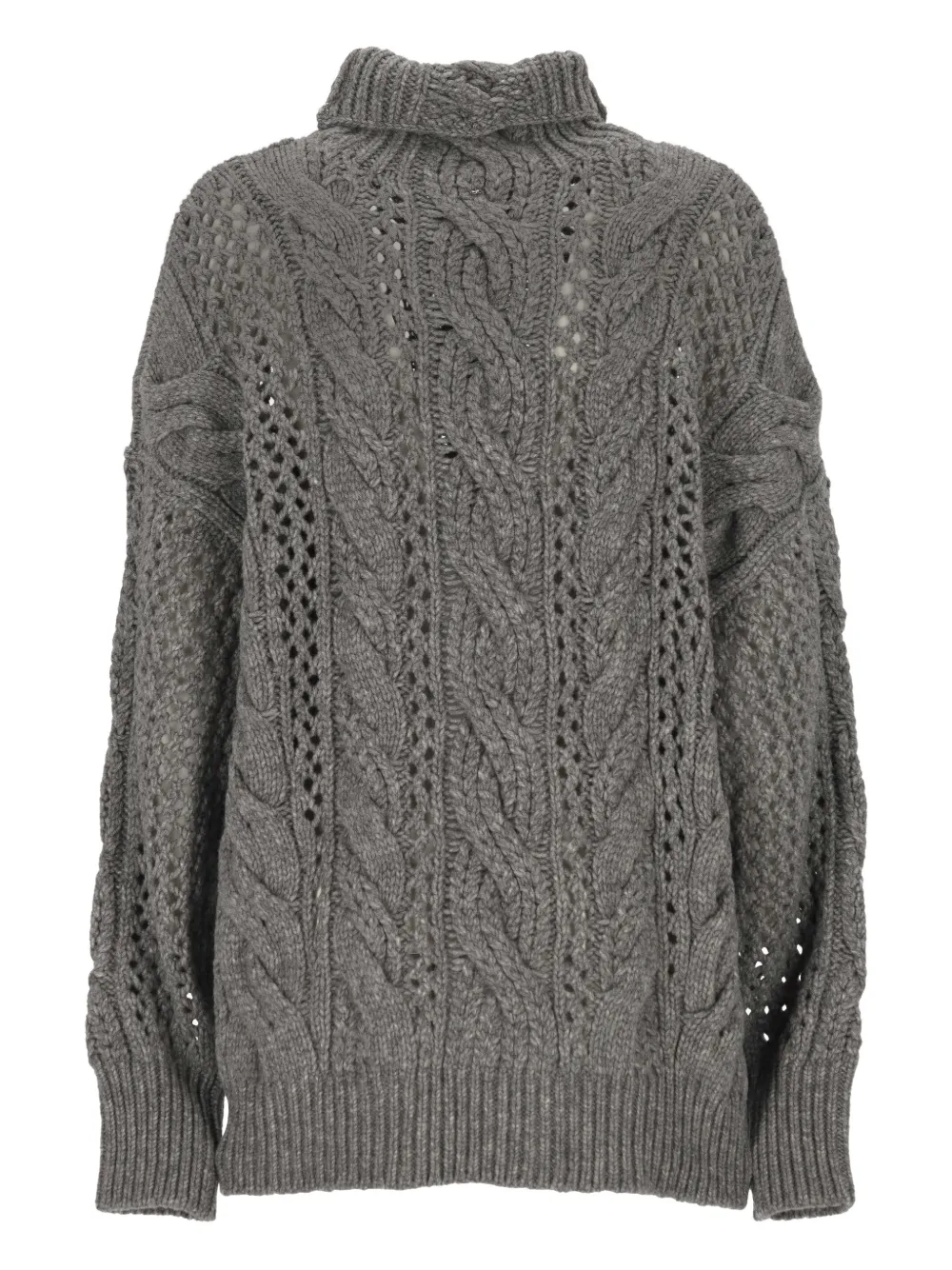 Sportmax Cable Knit Roll-neck Sweater in Grey, view 2