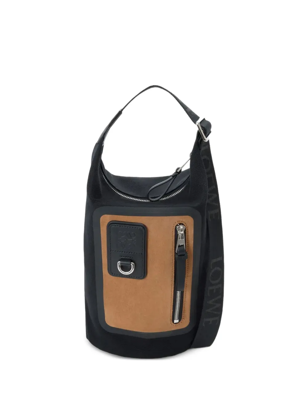 LOEWE suede-panelled canvas shoulder bag - Nero