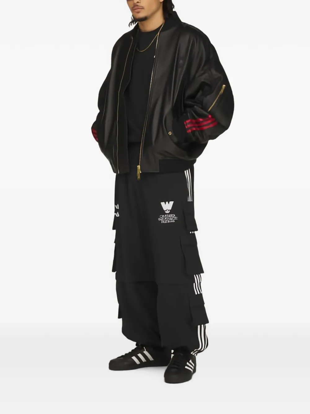 adidas x Willy Chavarria leren bomberjack Zwart