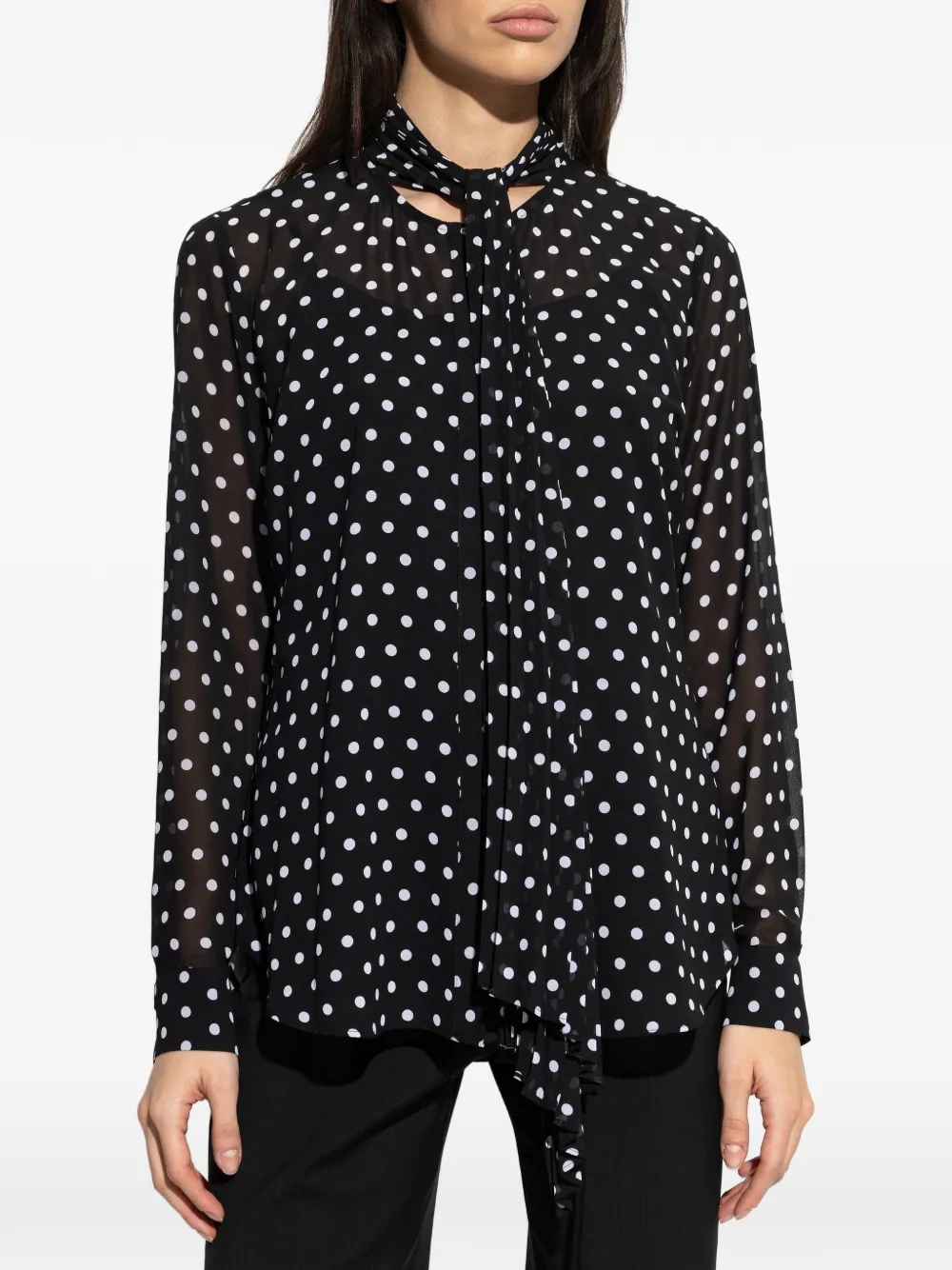  Michael Michael Kors Polka-dot Neck-tie Blouse - Black 