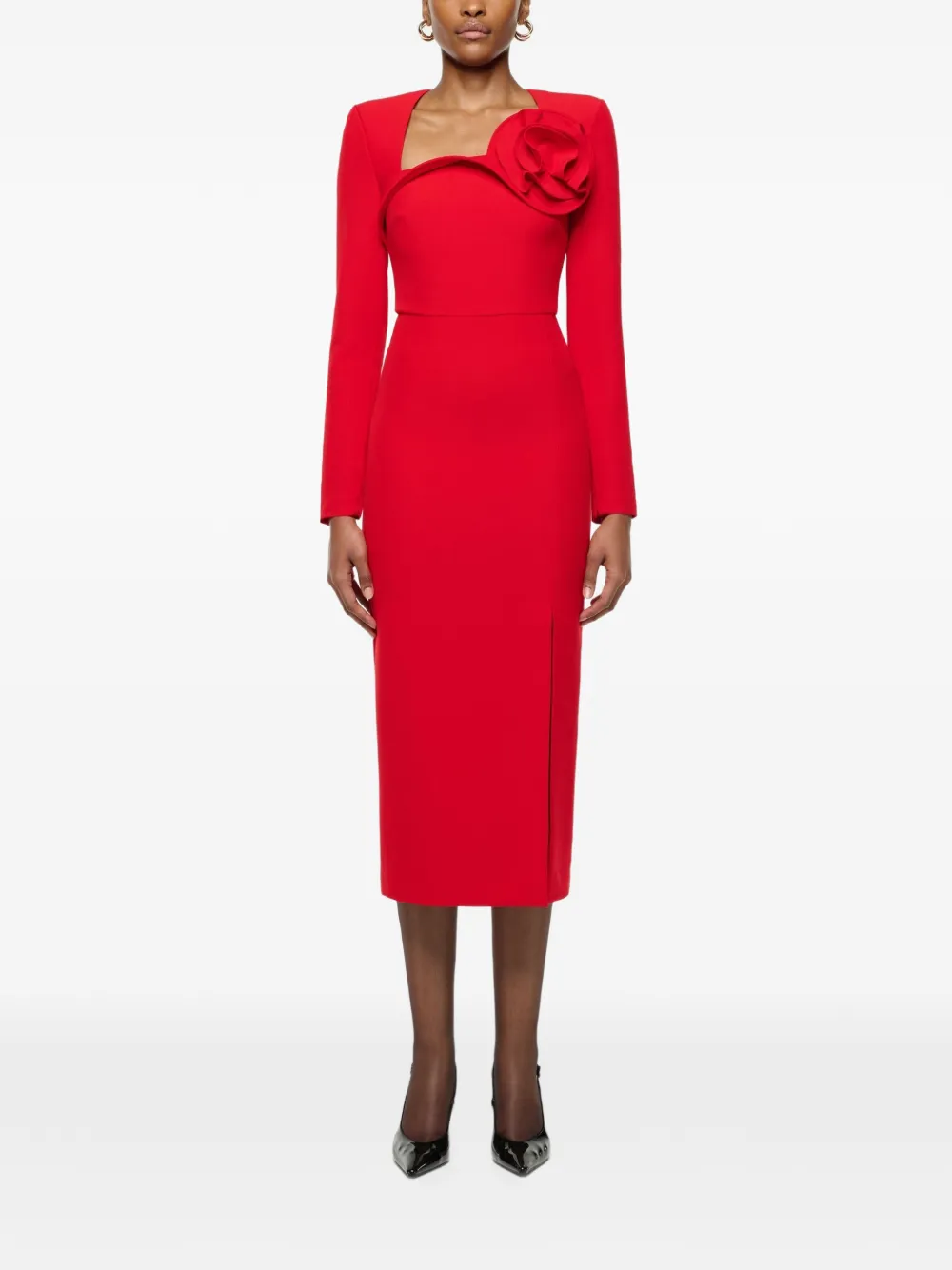 Roland Mouret flower-detail midi dress - Rosso