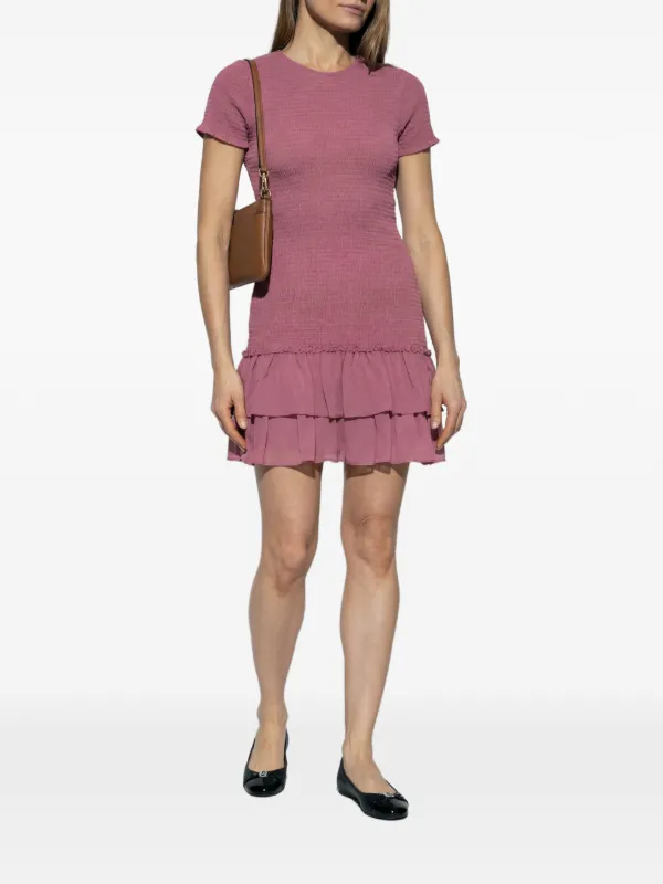 Michael Michael Kors Ruffled Smocked Mini Dress | Pink | FARFETCH JO