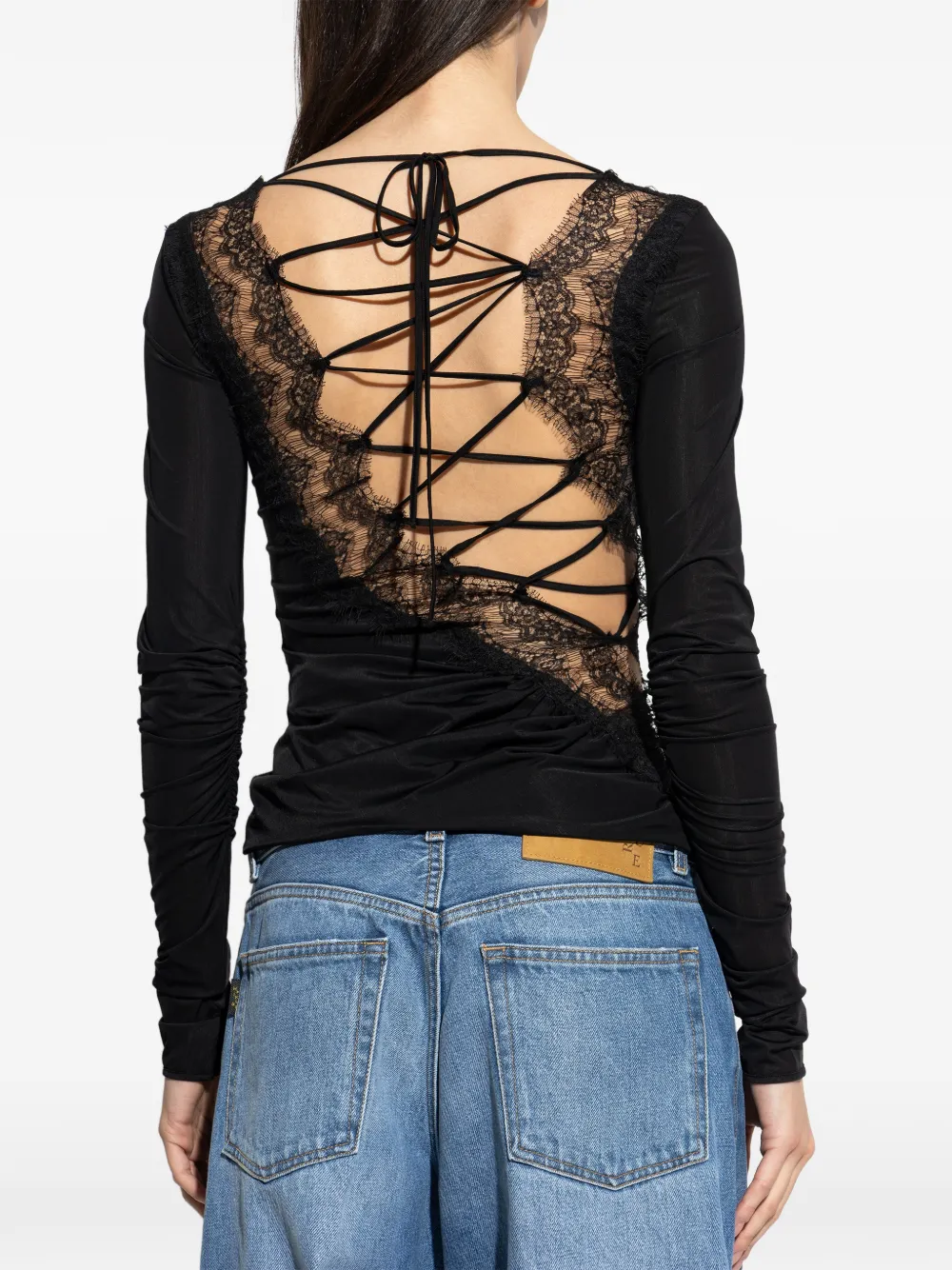 Lace-Insert Ruched Top