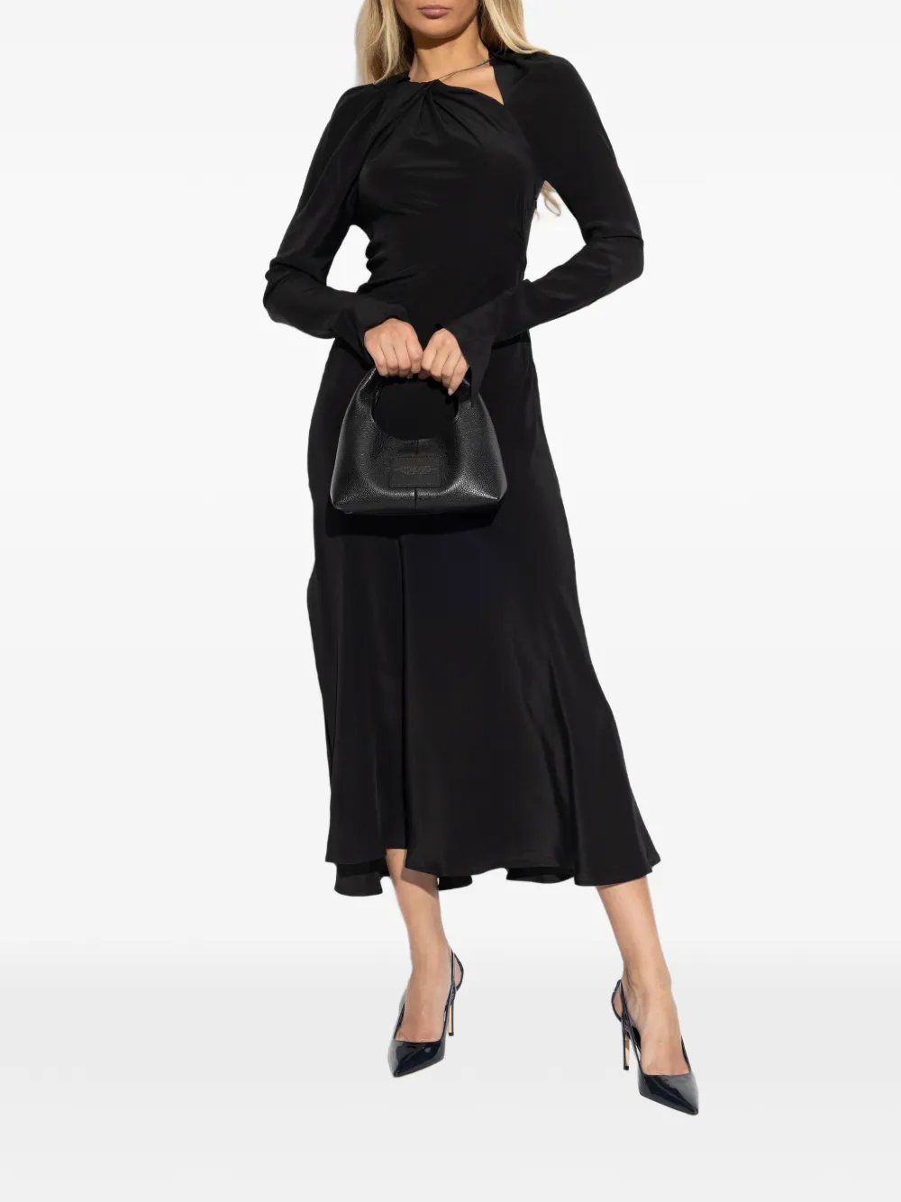 Victoria Beckham long-sleeve twisted midi dress - Zwart