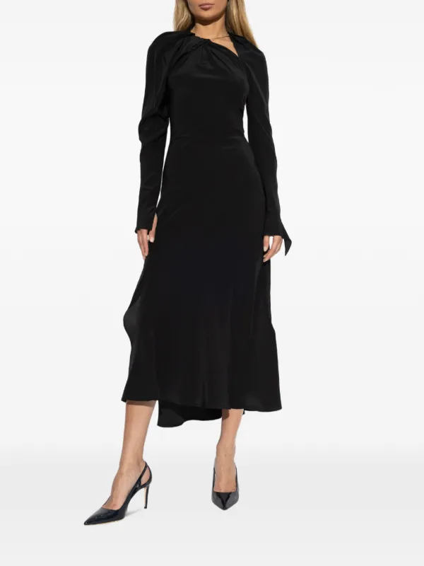 victoria beckham long sleeve dress Victoria Beckham Long Sleeve Draped Jersey Midi Dress