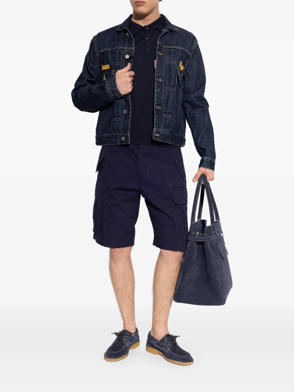 DSQUARED2 contrast-stitch leather boat shoes Blauw