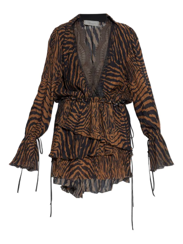 Blumarine lace-trim zebra-print Dress | Brown