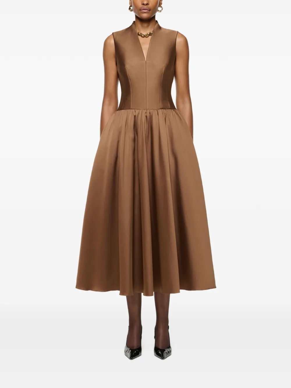 Roland Mouret taffeta-texture midi dress - Marrone