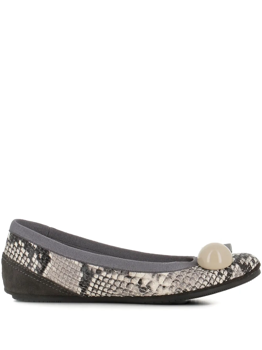 Dove Nuotano Gli Squali Becky Snake-print Appliqué Ballet Flats In Gray