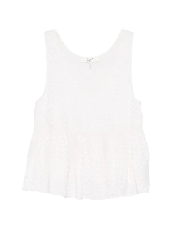 Chloé Polka-dot Peplum Blouse in White