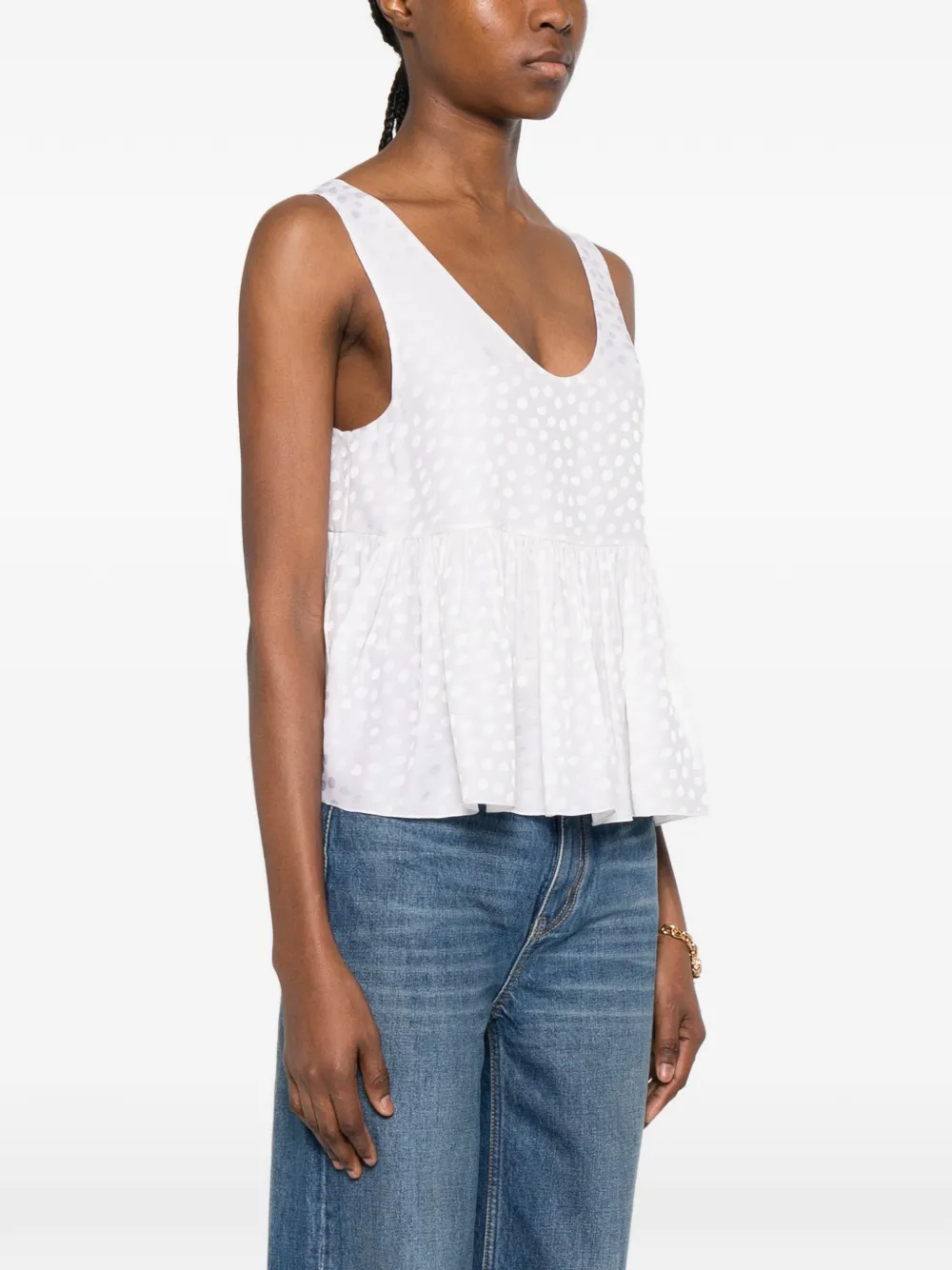  Chloé Jacquard Peplum Hem Top - White 
