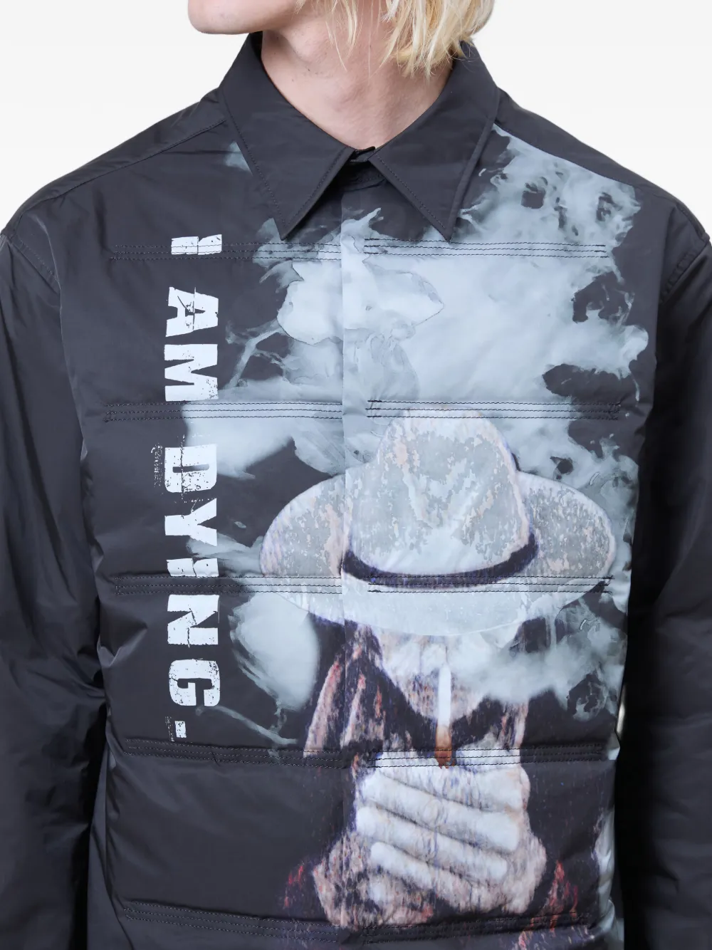 Yohji Yamamoto Gewatteerd overhemd met print Zwart