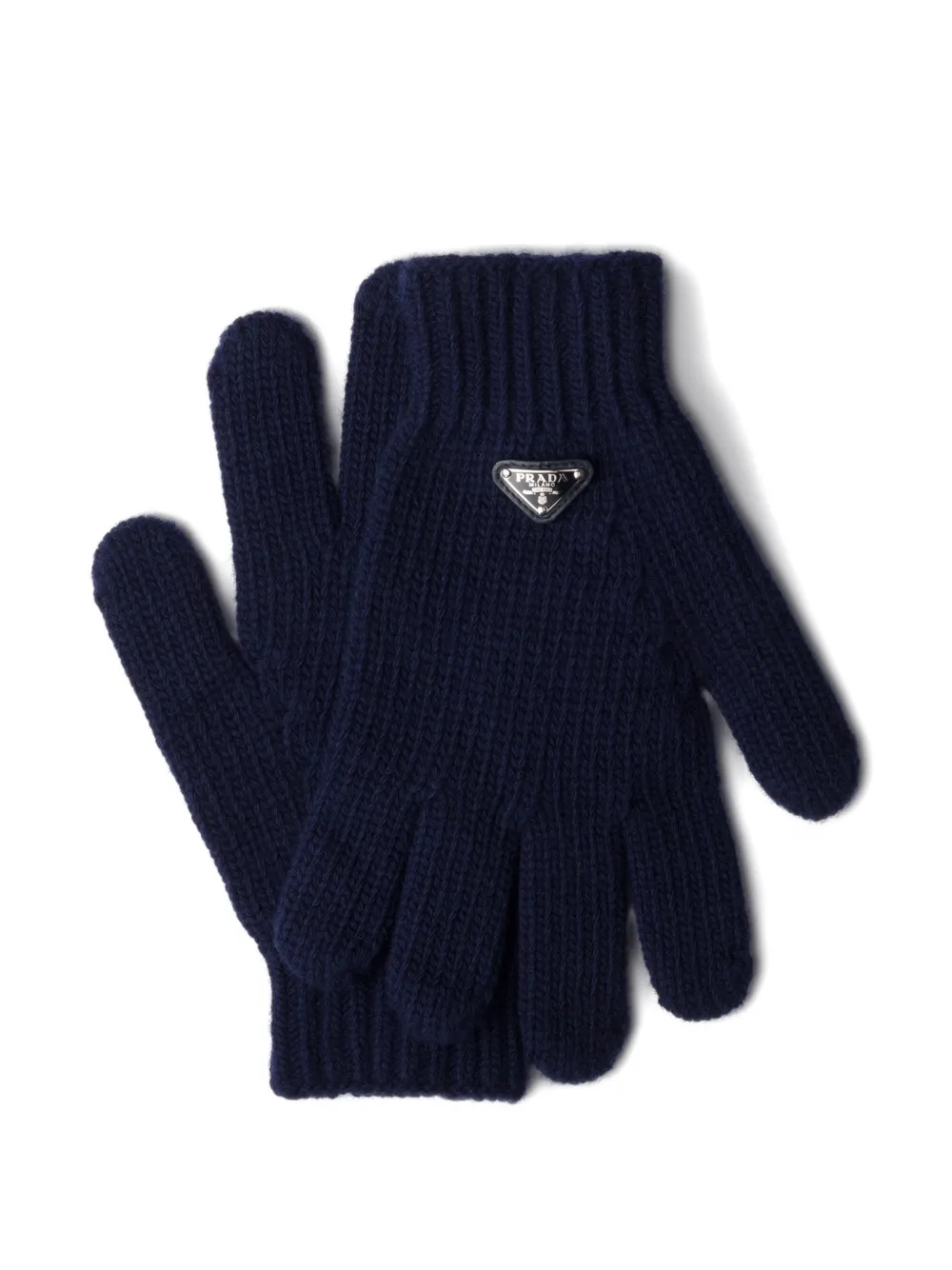 Prada Triangle Knit Gloves In Blue