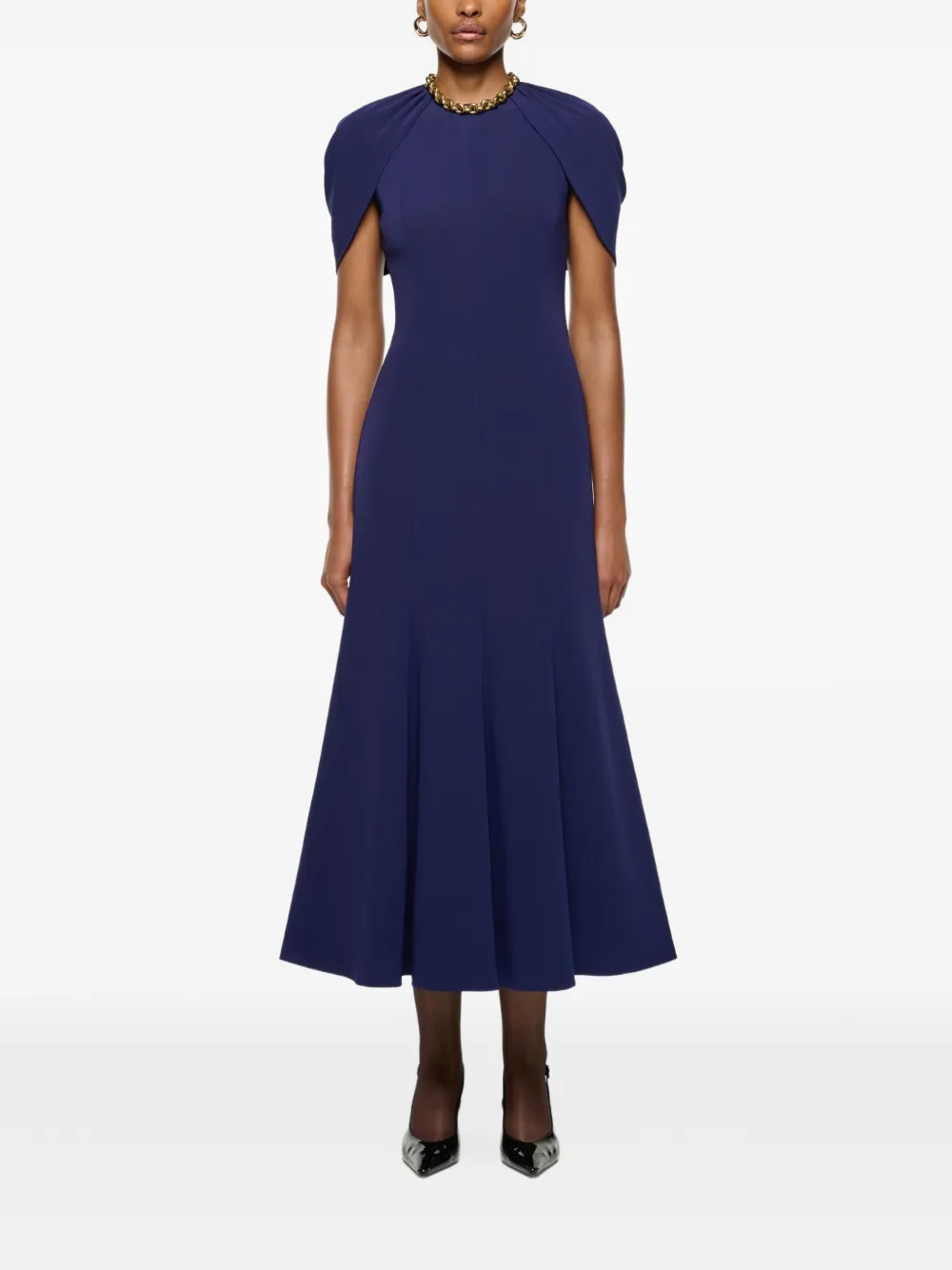 Roland Mouret gathered-shawl midi dress - Blu
