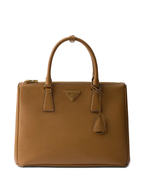 PRADA ブラウン レザー トートバッグ 保存袋付き Prada ガレリア サフィアーノレザーバッグ | ブラウン | FARFETCH JP