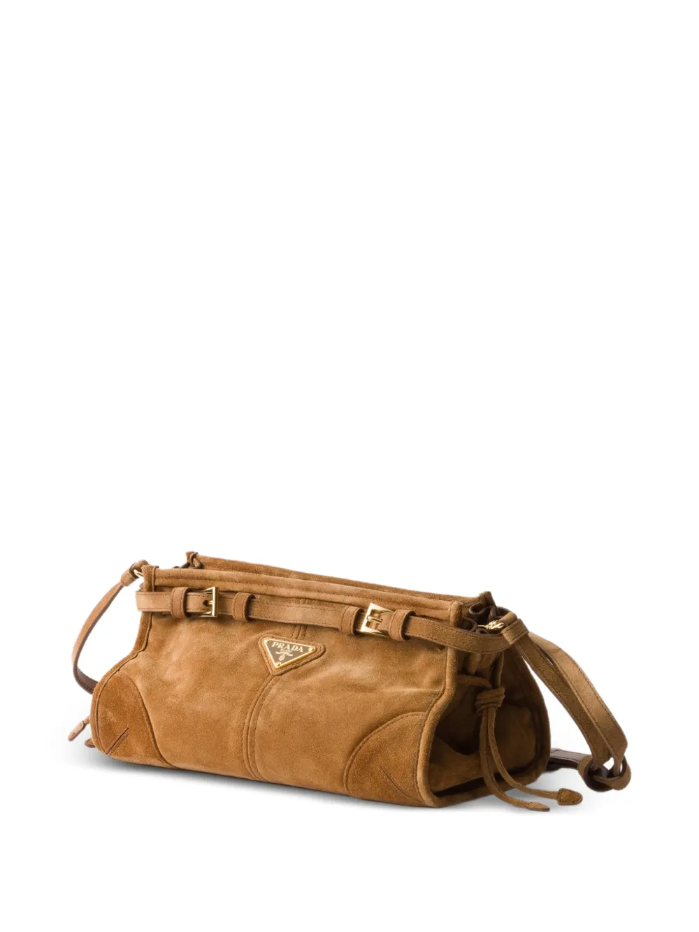Prada Bonnie kleine suède schoudertas Bruin