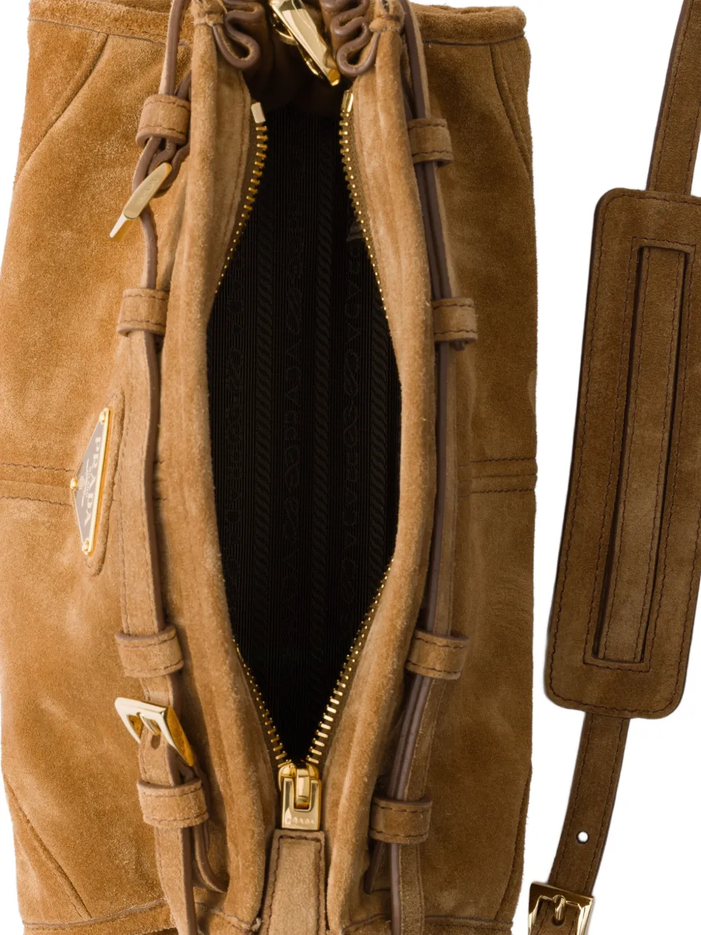Prada Bonnie kleine suède schoudertas Bruin