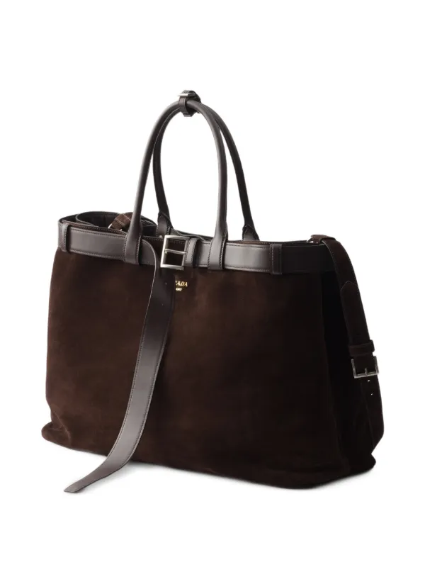 Prada Buckled Suede Tote Bag | Brown | FARFETCH