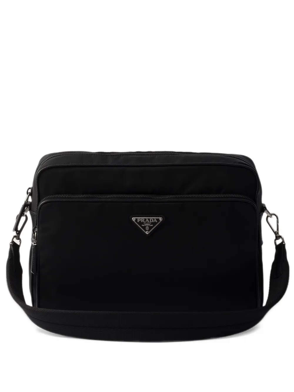 Prada Borsa messenger con placca logo - Nero