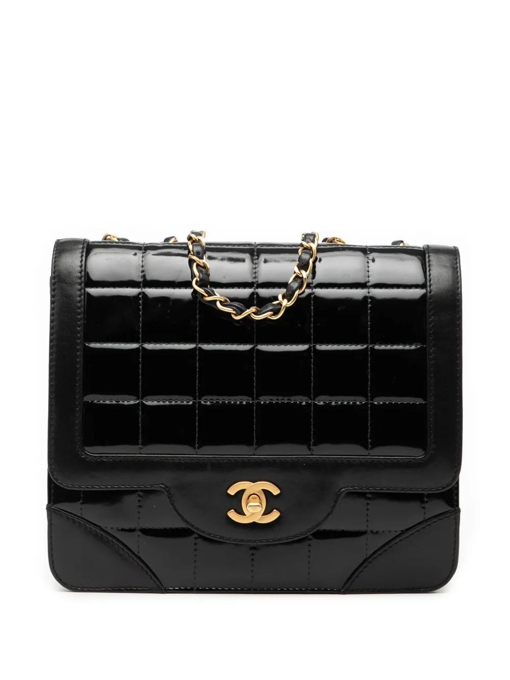 CHANEL Pre-Owned 2000-2002 CC Chocolate Bar Patent and Lambskin Square Flap shoulder bag - Nero