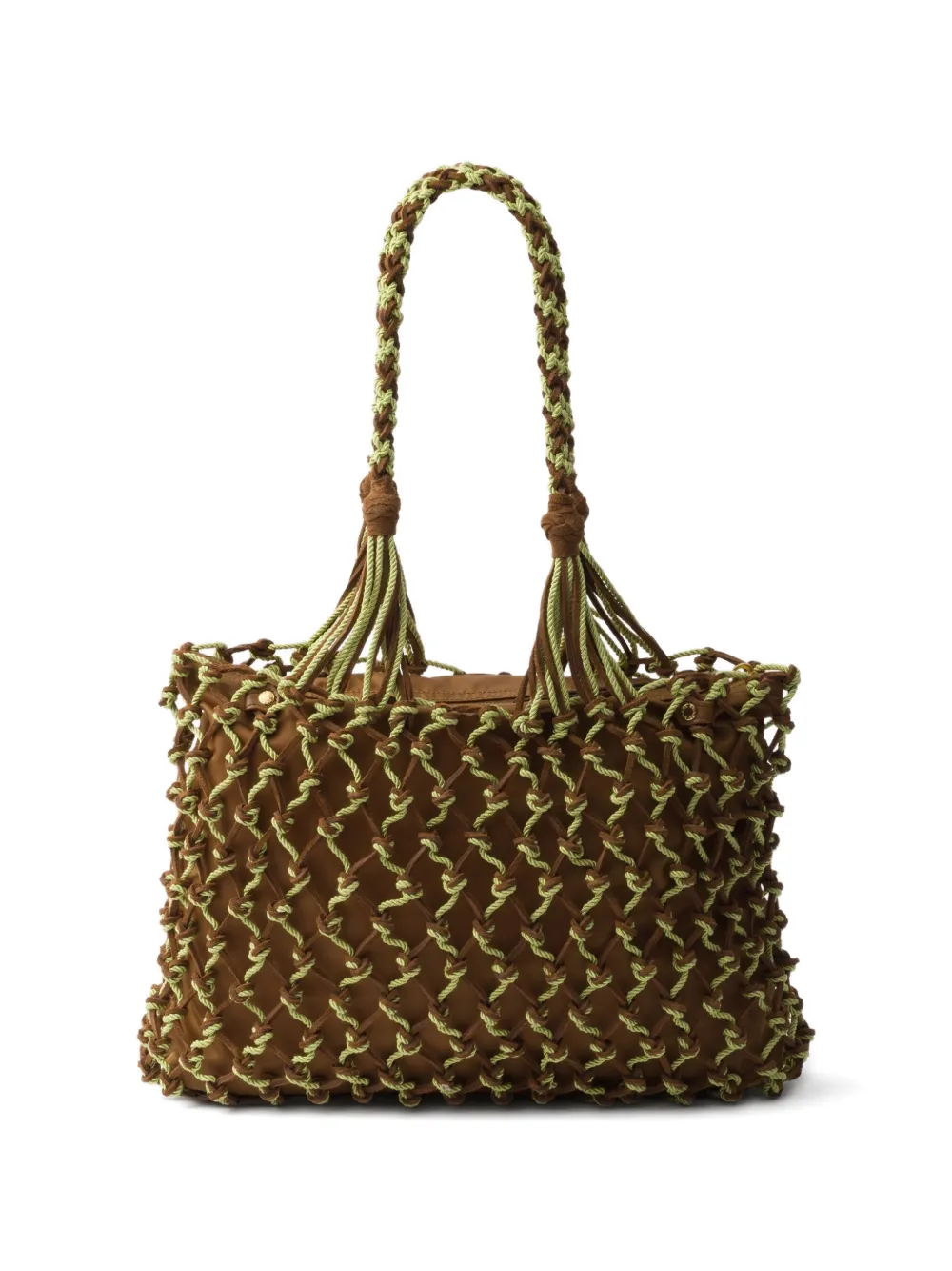 Prada Macramé grote shopper met logoplakkaat Bruin