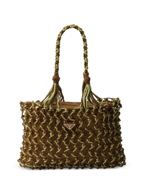Prada Borsa tote macramé grande con placca logo
