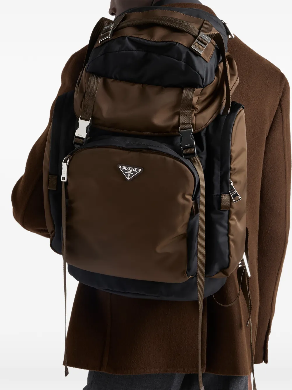  Prada Logo-plaque Buckled Backpack - Brown 