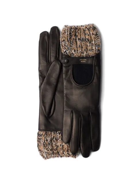 Prada mélange-knit leather gloves