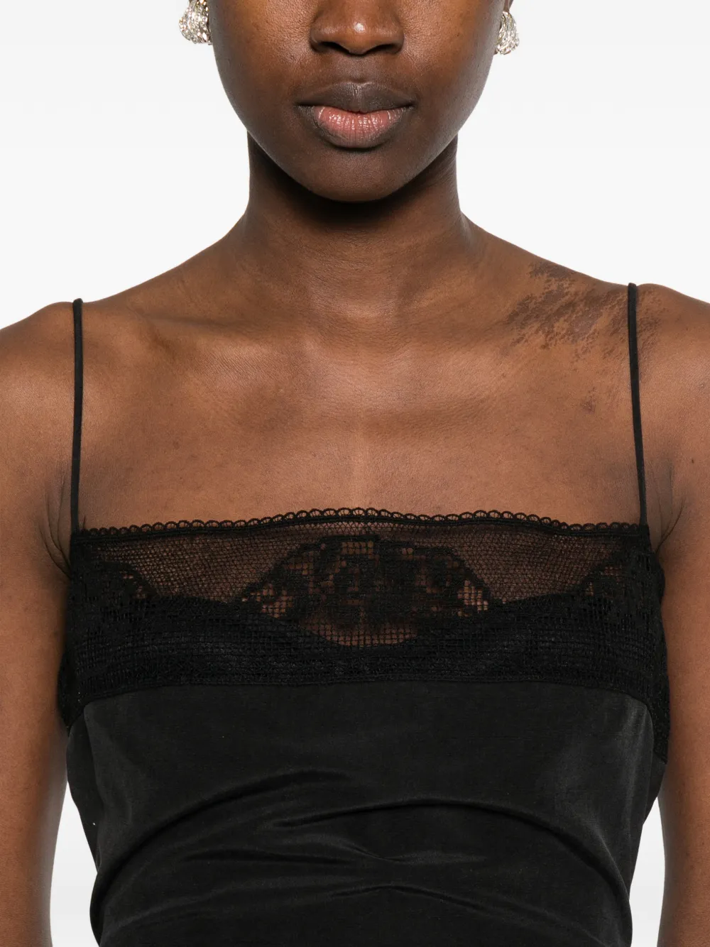 Lace-Trim Gathered-Detail Mini Dress