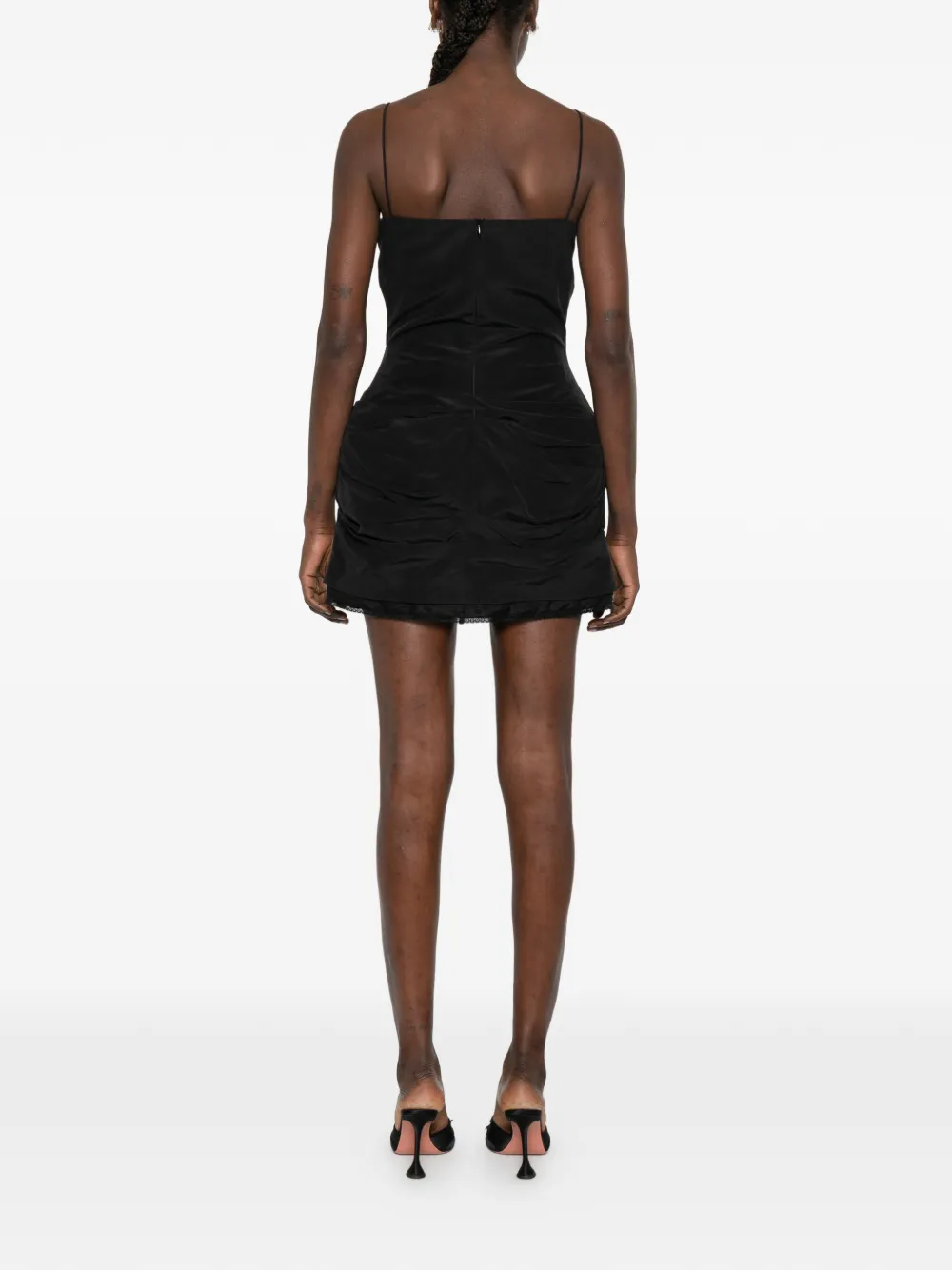 Lace-Trim Gathered-Detail Mini Dress