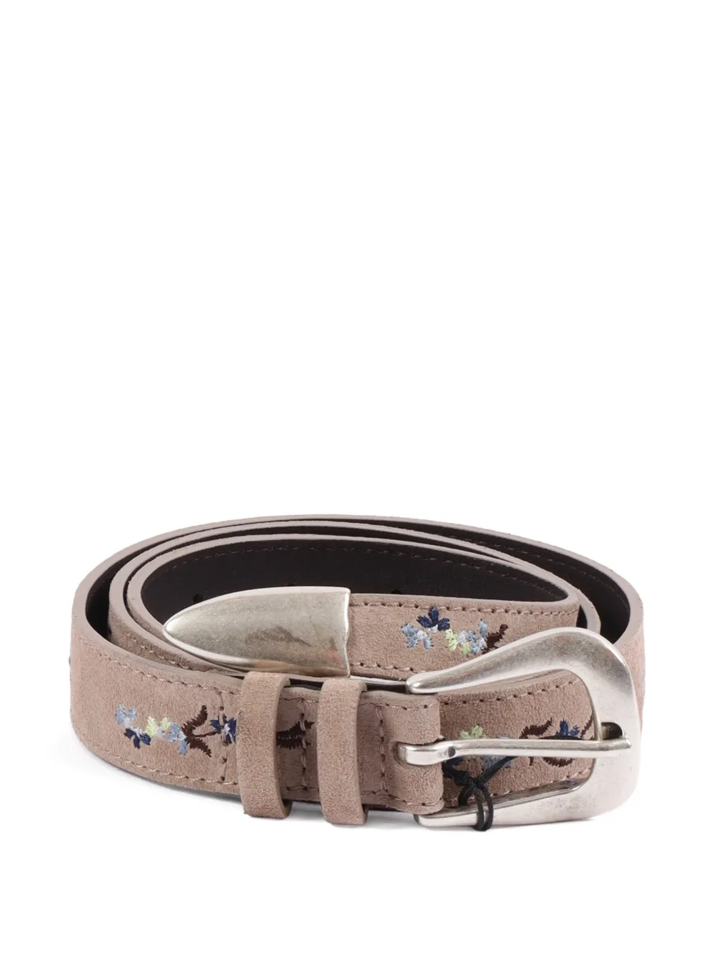 Orciani Peach Floral-embroidered Leather Belt In Neutral