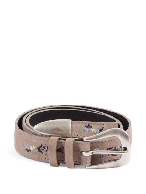 Orciani Peach floral-embroidered leather belt