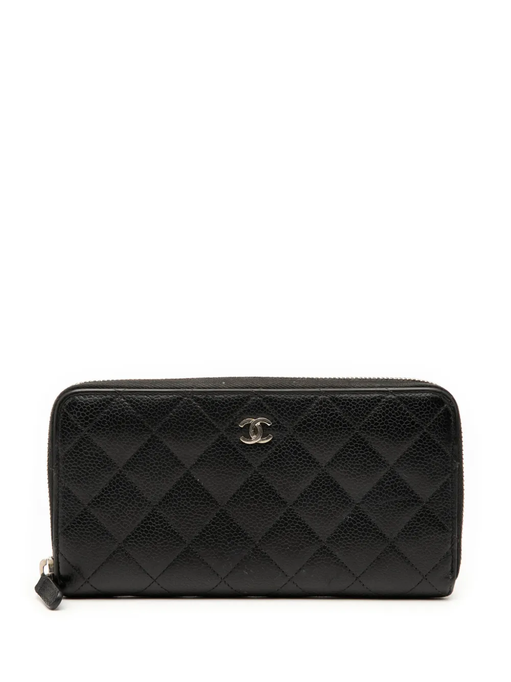 CHANEL Pre-Owned 2014-2015 CC Quilted Caviar Zip Around Wallet long wallets - Nero