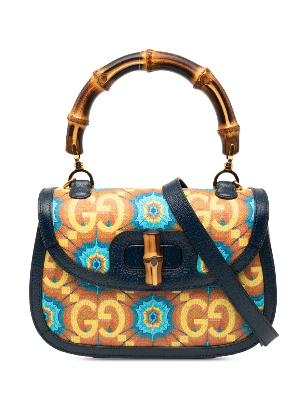 Gucci Pre-Owned 2016-2025 100th Anniversary Medium GG Coated Canvas Kaleidoscope 1947 Bamboo Top Handle Bag satchel - Blu