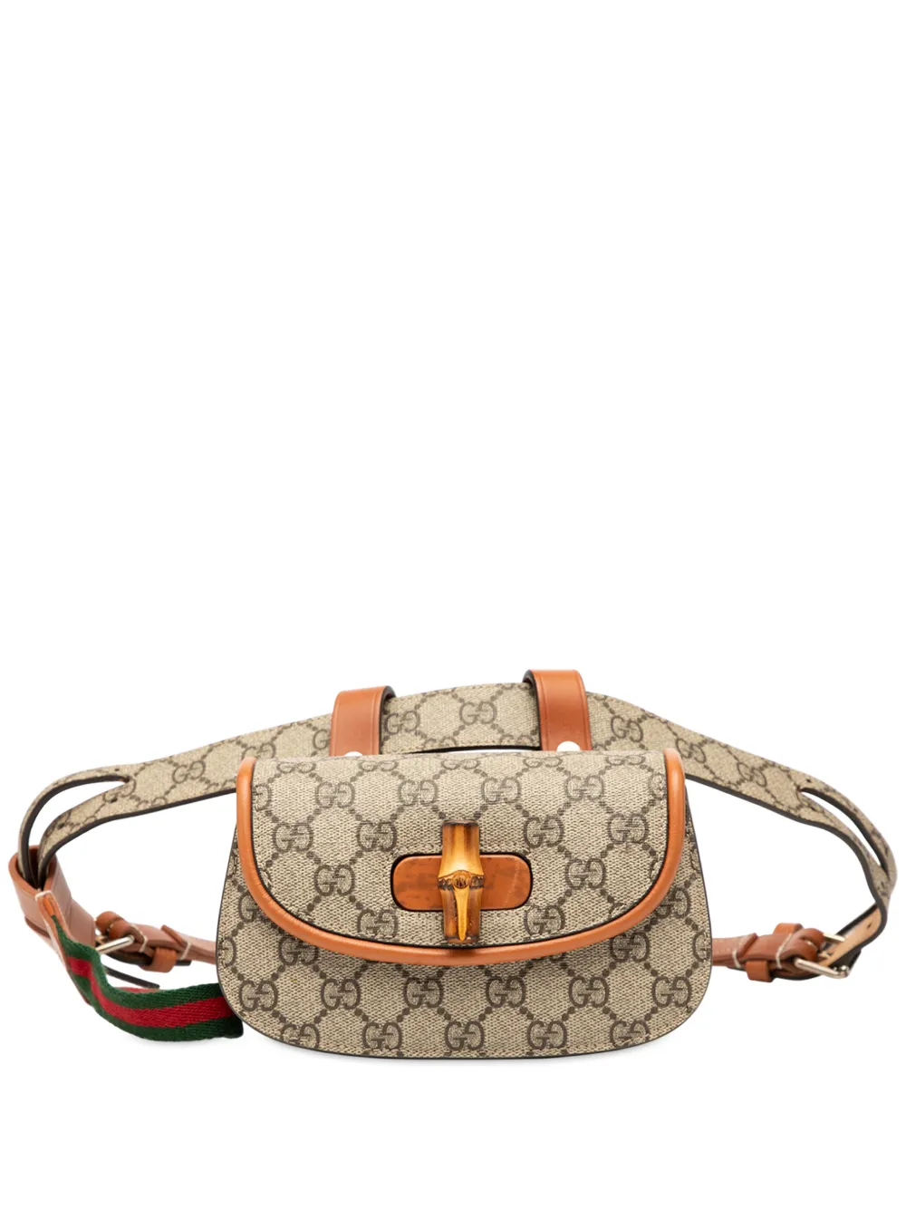 Pre-owned Gucci 2016-2025 Mini Gg Supreme Web Bamboo 1947 Belt Bag In Brown