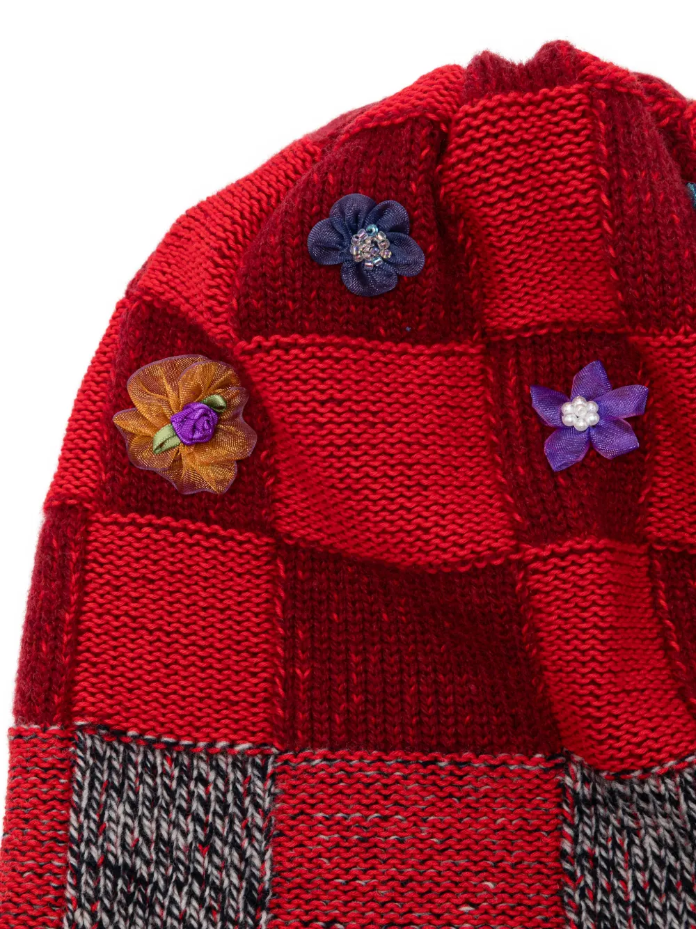  Yanyan Knits Checked Beanie - Red 