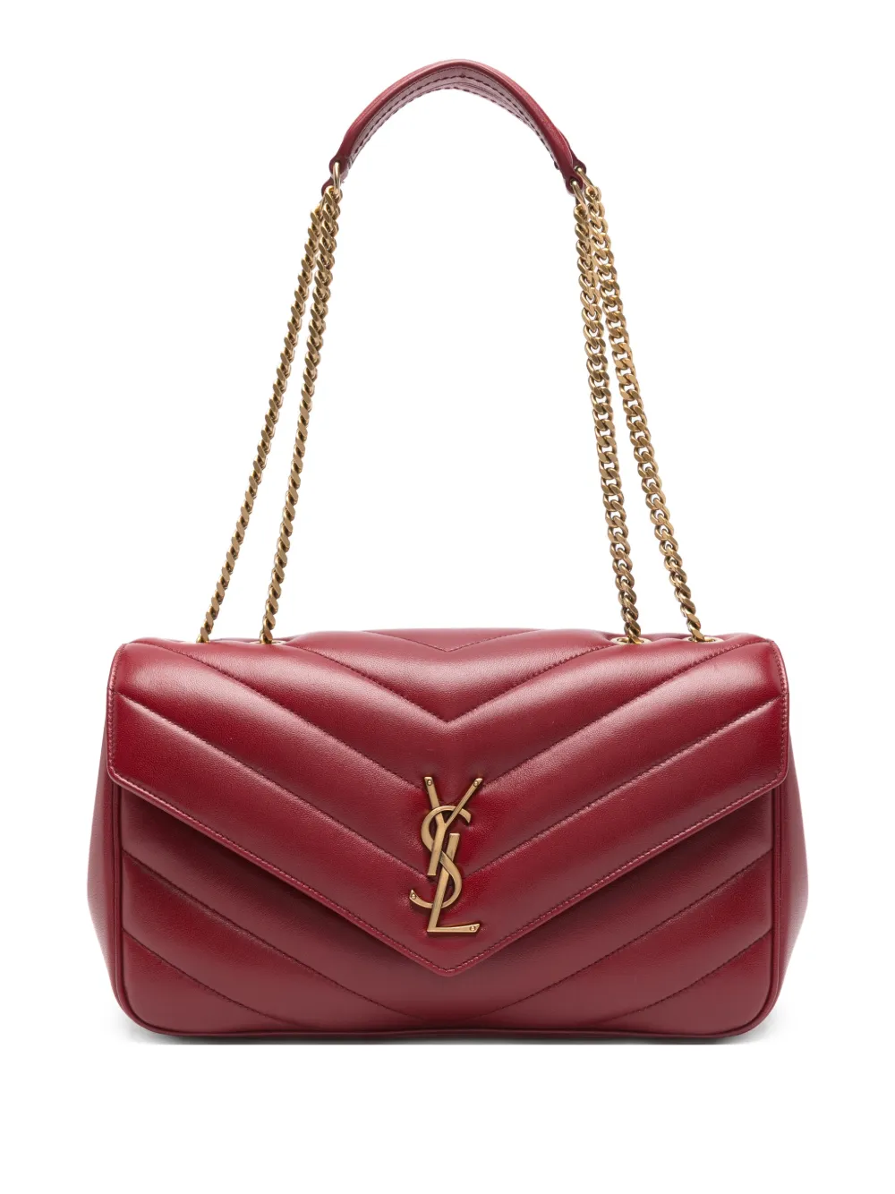 Saint Laurent Medium Loulou Chevron-quilted Chain-strap Shoulder Bag In Red