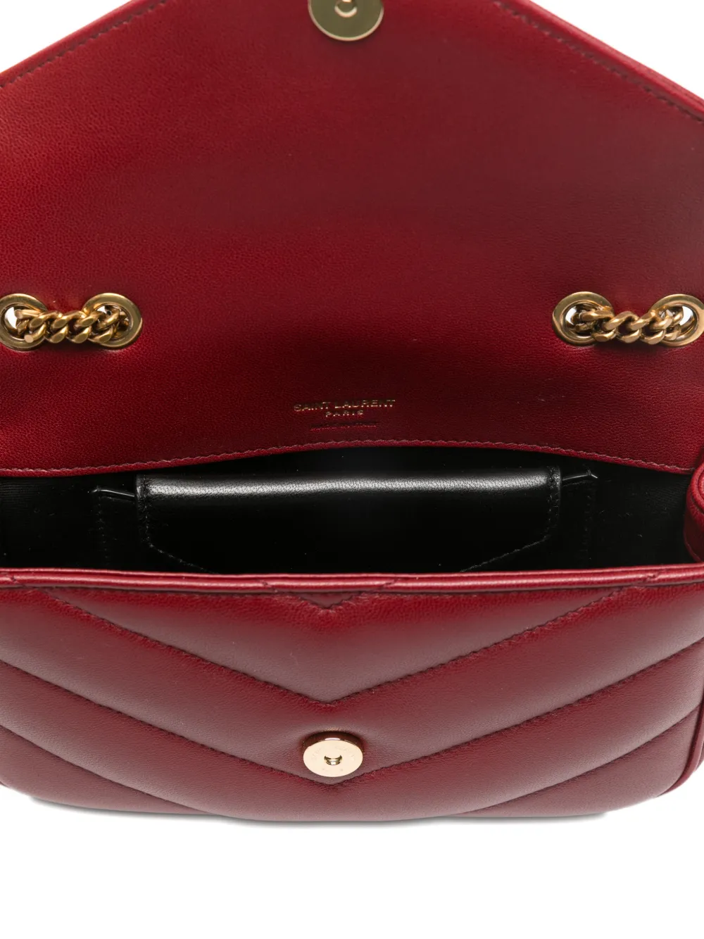 Saint Laurent Mini Loulou chevron-quilted Logo Shoulder Bag | Red
