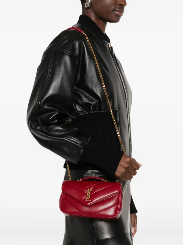 Saint Laurent Mini Loulou chevron-quilted Logo Shoulder Bag | Red