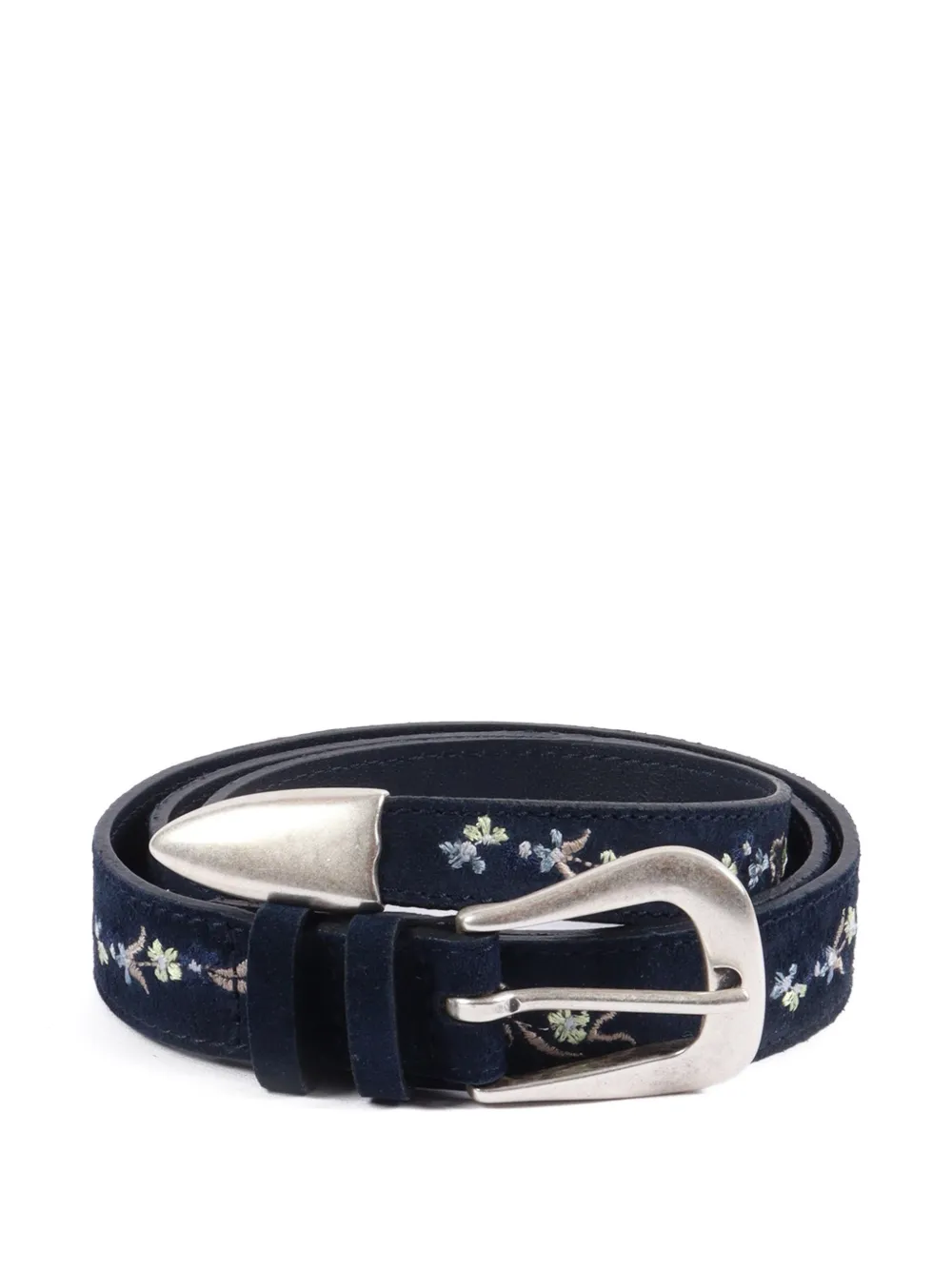 Orciani Peach floral-embroidered leather belt - Blu