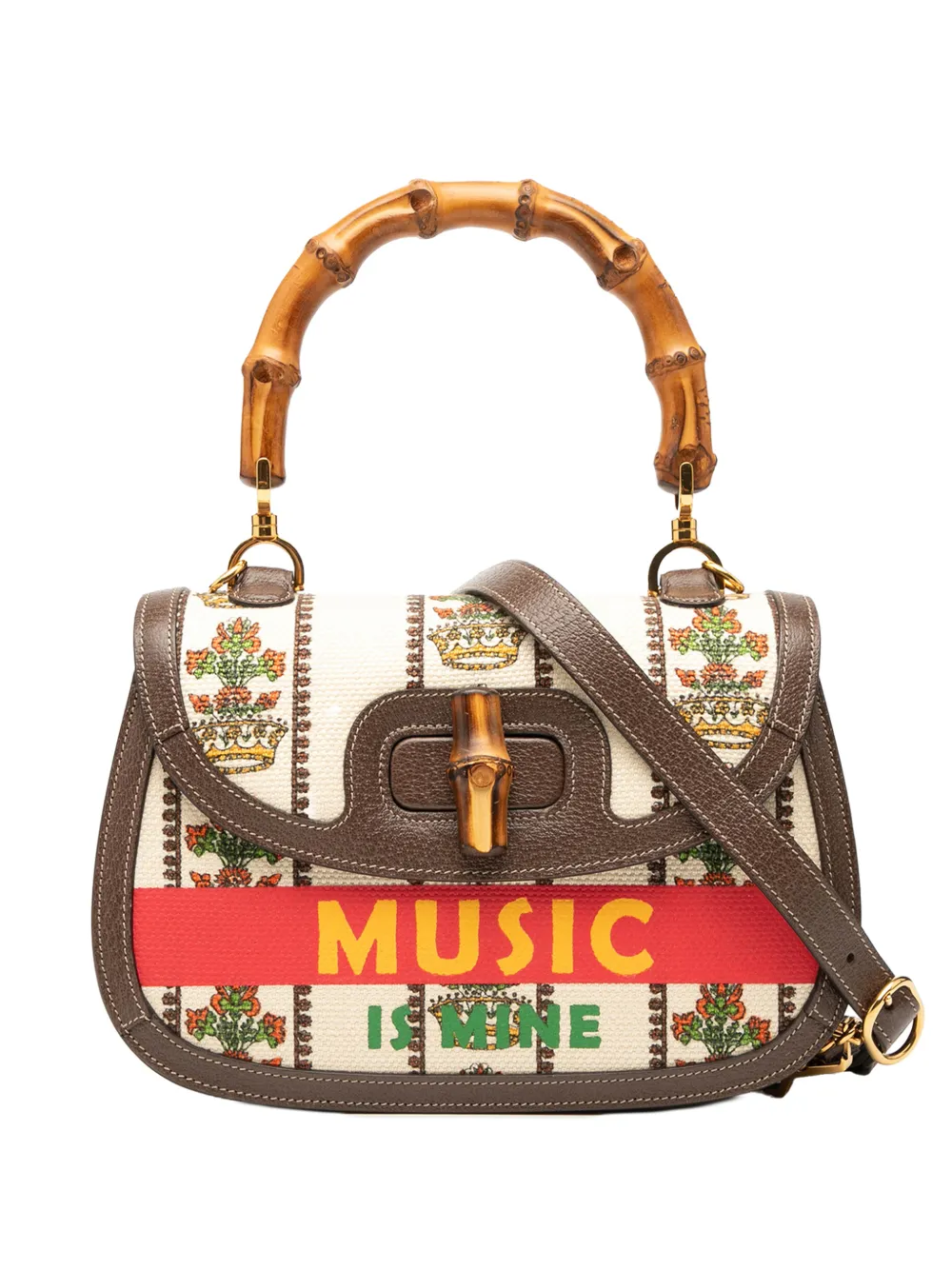 Gucci Pre-Owned 2016-2025 100th Anniversary Medium Canvas 1947 Bamboo Top Handle Bag satchel - Marrone