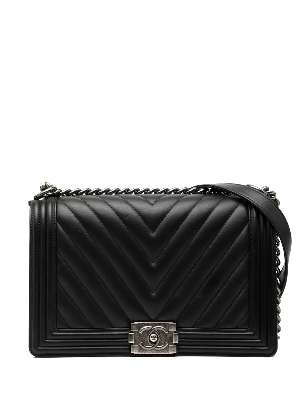 CHANEL Pre-Owned 2016-2017 Medium Chevron Lambskin Boy Flap crossbody bag - Nero