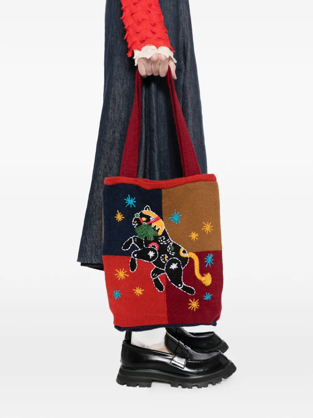 YANYAN KNITS horse-embroidered tote bag - Rood